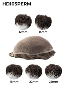 Mens Toupee HD105PERM Full French Lace Base with Permed Wavy Curly Hair