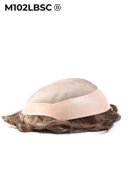 Mens Toupee M102LBSC Mono Top with Poly Perimeter and Folded Lace Front Large - Basic Version