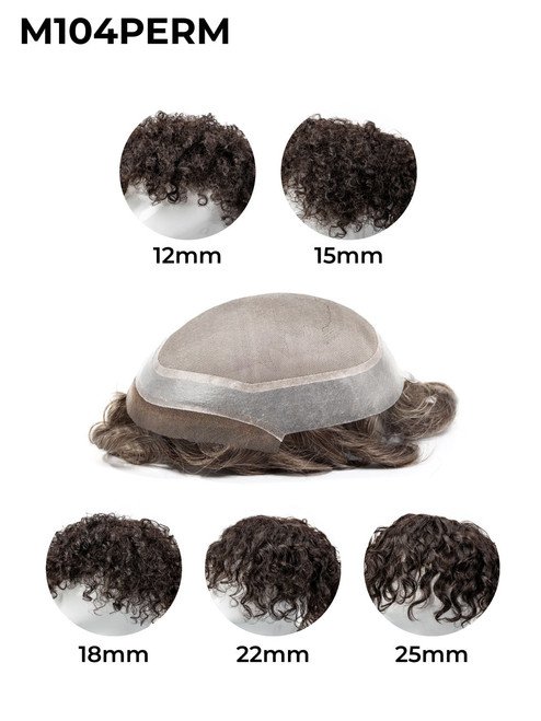 Mens Toupee M104PERM Mono Top with French Lace Front Permed Wavy Curly Mens Toupee M104PERM Mono Top with French Lace Front Permed Wavy Curly