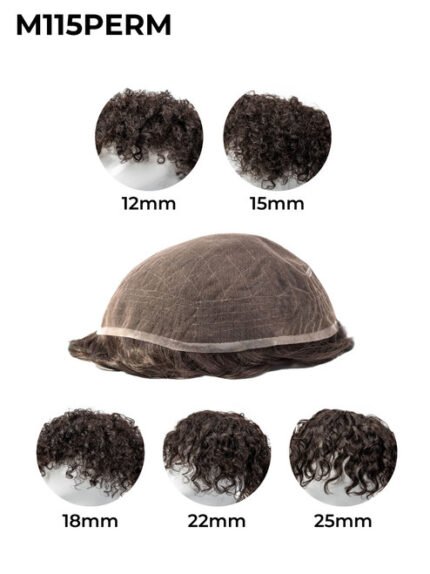 Mens Toupee M115 Swiss Lace with Low Hair Density Permed Wavy Curly Hair