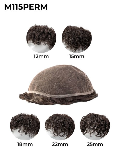 Mens Toupee M115 Swiss Lace with Low Hair Density Permed Wavy Curly Hair Mens Toupee M115 Swiss Lace with Low Hair Density Permed Wavy Curly Hair