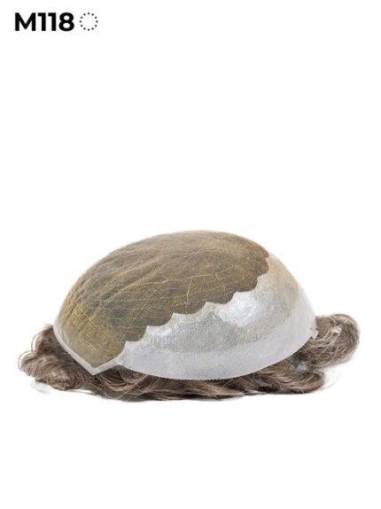 Mens Toupee M118 European Hair Swiss lace top with clear poly sides and back