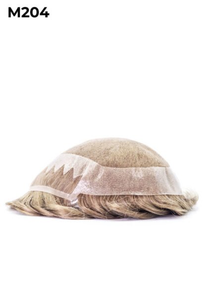 Mens Toupee M204 Poly Perimeter with Zigzag Poly Front & French Lace Top and front