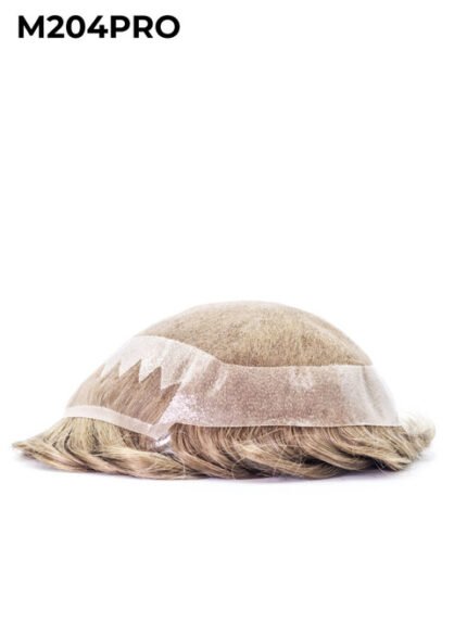 Mens Toupee M204PRO Poly Perimeter with Zigzag Poly Front & French Lace Top and front European Hair